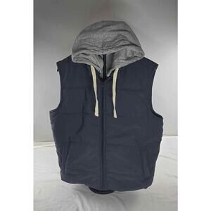 George Men’s Hooded Puffer Vest Gray Full Zip Size M (38–40)